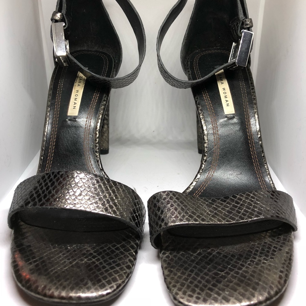 Zara Metallic Snakeskin Embossed Leather Heels